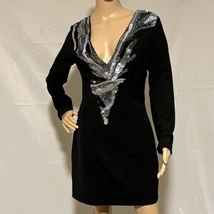 bebe Black Dress with Silver Sequin Accents